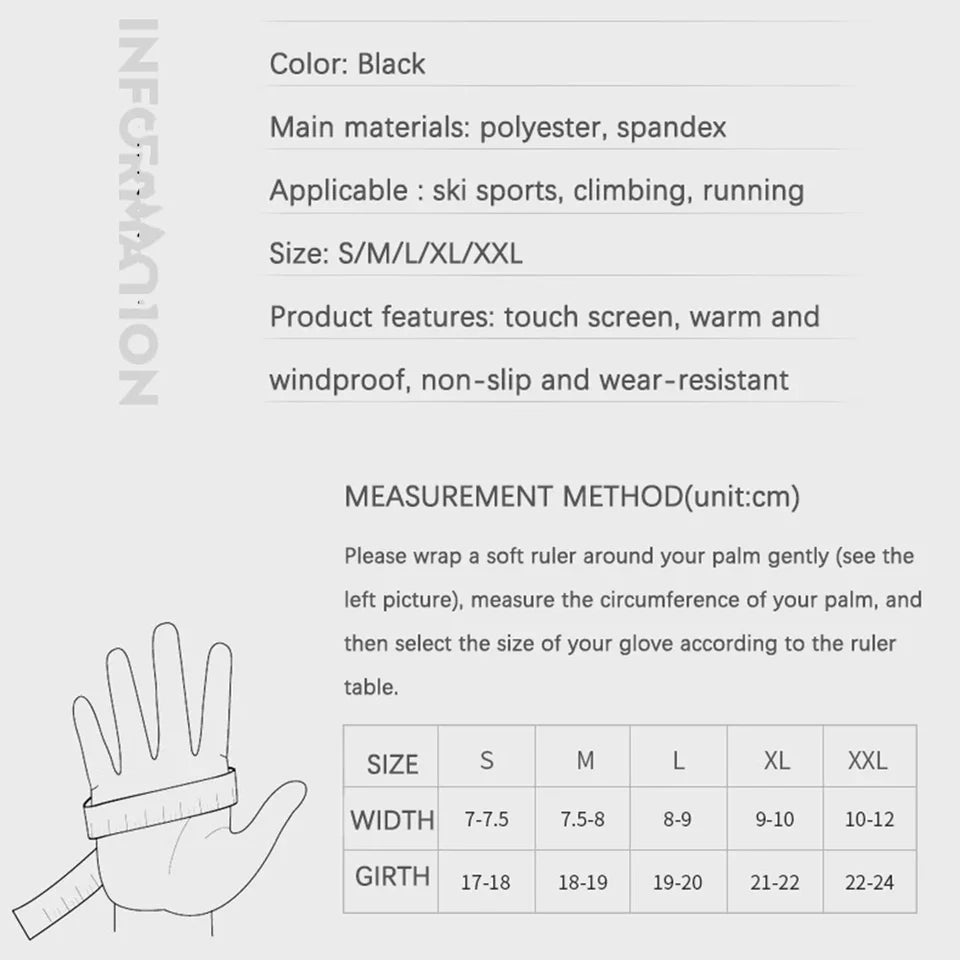 Winter Men's Gloves Warm Touchscreen Sport Fishing Splash-proof Skiing Army Cycling Snowboard Nonslip Zipper Women Gloves
