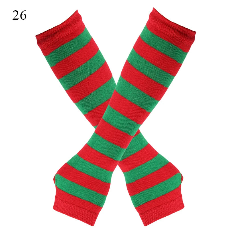 Winter Warm Long Gloves For Women Men Knitted Fingerless Elbow Gloves Red Striped Hip-Hop Mittens Outdoor Elastic Arm warmer