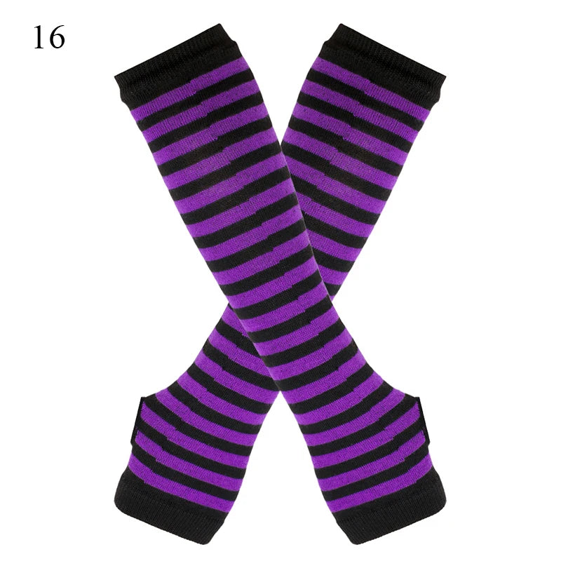 Winter Warm Long Gloves For Women Men Knitted Fingerless Elbow Gloves Red Striped Hip-Hop Mittens Outdoor Elastic Arm warmer