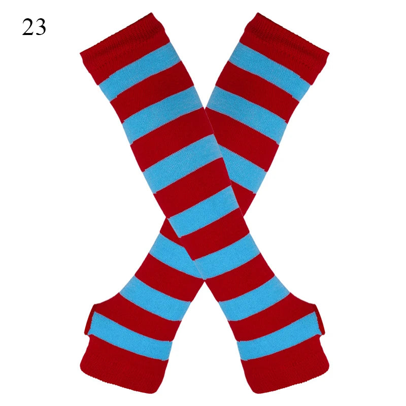 Winter Warm Long Gloves For Women Men Knitted Fingerless Elbow Gloves Red Striped Hip-Hop Mittens Outdoor Elastic Arm warmer
