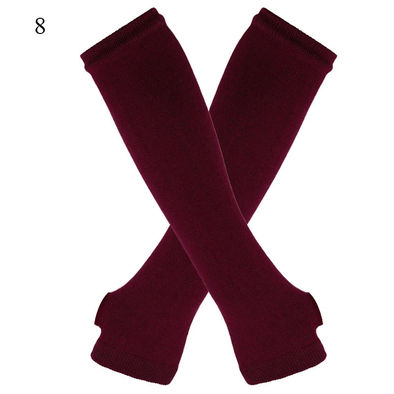 Winter Warm Long Gloves For Women Men Knitted Fingerless Elbow Gloves Red Striped Hip-Hop Mittens Outdoor Elastic Arm warmer