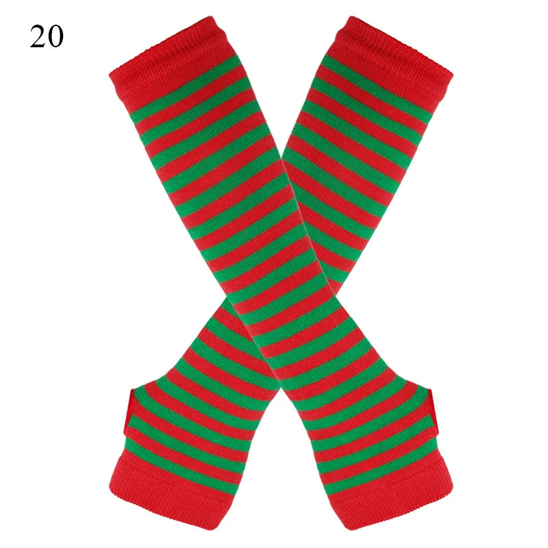 Winter Warm Long Gloves For Women Men Knitted Fingerless Elbow Gloves Red Striped Hip-Hop Mittens Outdoor Elastic Arm warmer