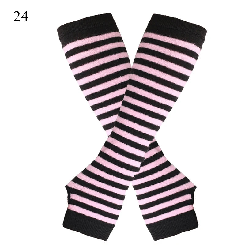 Winter Warm Long Gloves For Women Men Knitted Fingerless Elbow Gloves Red Striped Hip-Hop Mittens Outdoor Elastic Arm warmer