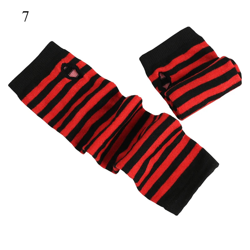 Winter Warm Long Gloves For Women Men Knitted Fingerless Elbow Gloves Red Striped Hip-Hop Mittens Outdoor Elastic Arm warmer