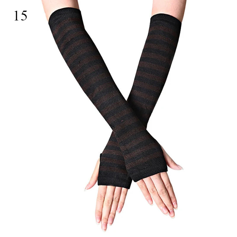 Winter Warm Long Gloves For Women Men Knitted Fingerless Elbow Gloves Red Striped Hip-Hop Mittens Outdoor Elastic Arm warmer
