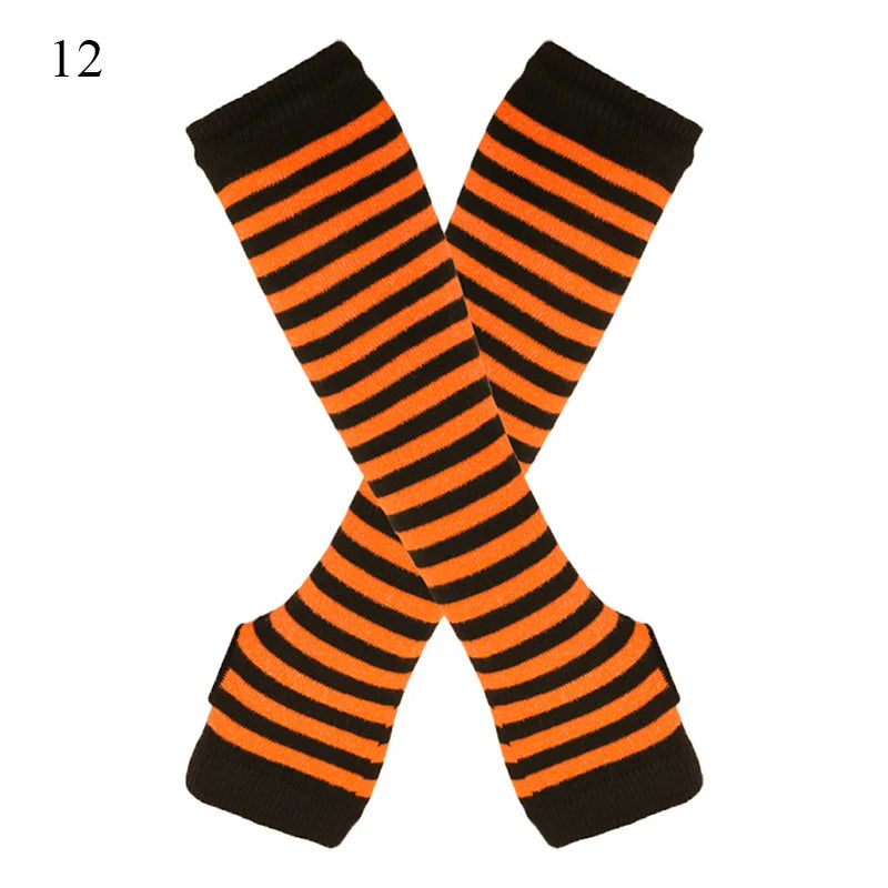 Winter Warm Long Gloves For Women Men Knitted Fingerless Elbow Gloves Red Striped Hip-Hop Mittens Outdoor Elastic Arm warmer