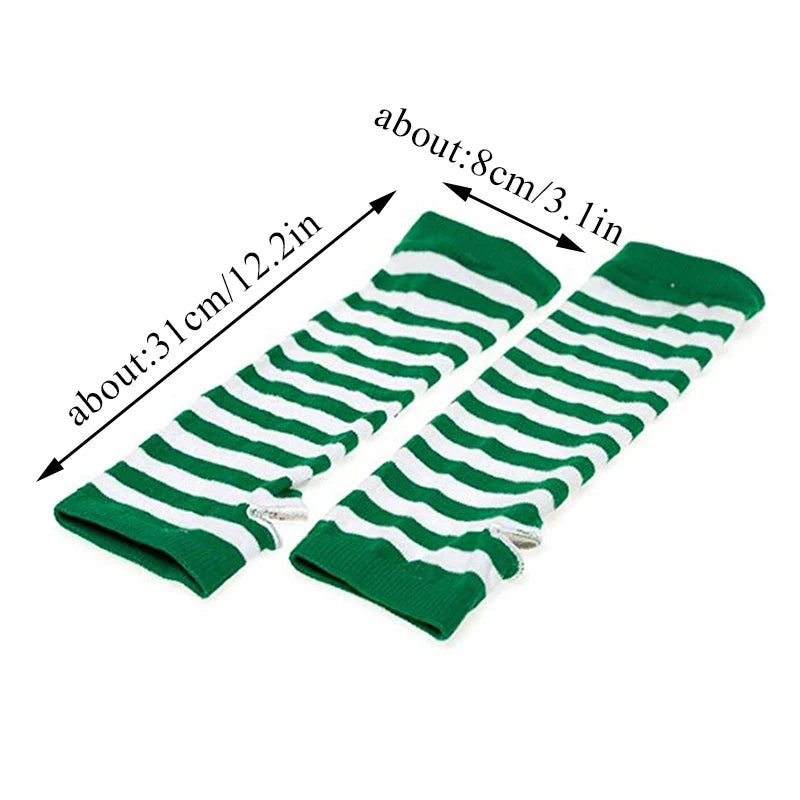 Winter Warm Long Gloves For Women Men Knitted Fingerless Elbow Gloves Red Striped Hip-Hop Mittens Outdoor Elastic Arm warmer