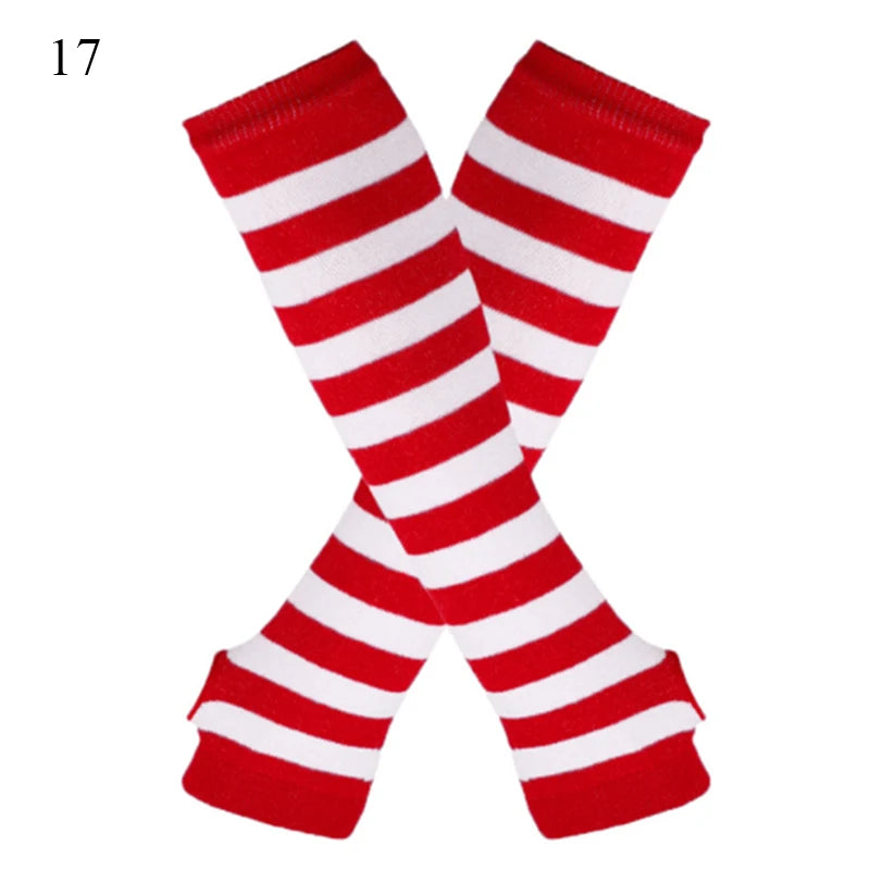 Winter Warm Long Gloves For Women Men Knitted Fingerless Elbow Gloves Red Striped Hip-Hop Mittens Outdoor Elastic Arm warmer