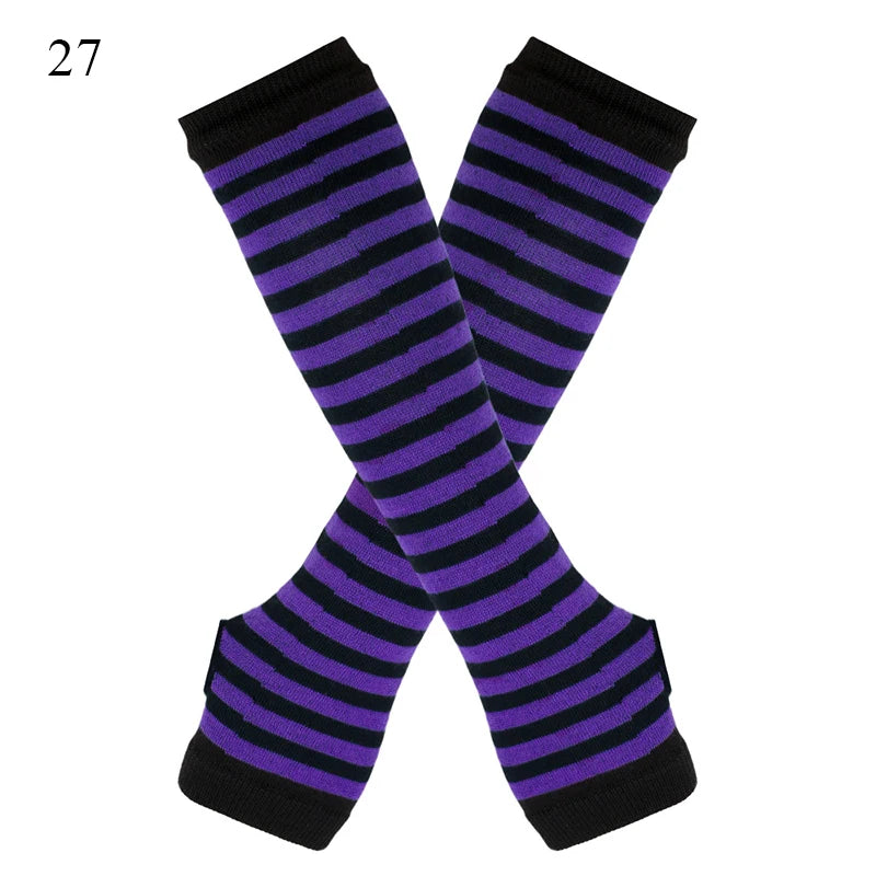 Winter Warm Long Gloves For Women Men Knitted Fingerless Elbow Gloves Red Striped Hip-Hop Mittens Outdoor Elastic Arm warmer