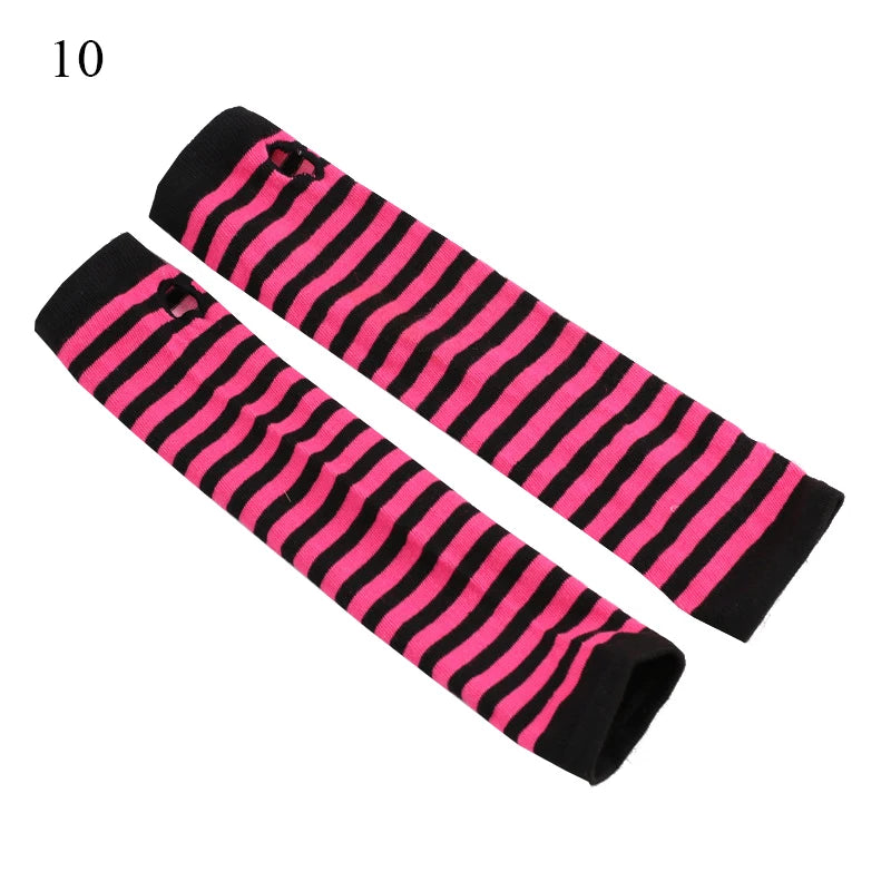 Winter Warm Long Gloves For Women Men Knitted Fingerless Elbow Gloves Red Striped Hip-Hop Mittens Outdoor Elastic Arm warmer