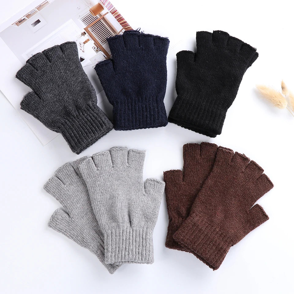 Hot Sale Winter Knitted Gloves Women Men Half Finger Short Thick Warm Mittens Keep Finger Warm Fingerless Typing Texting Gloves