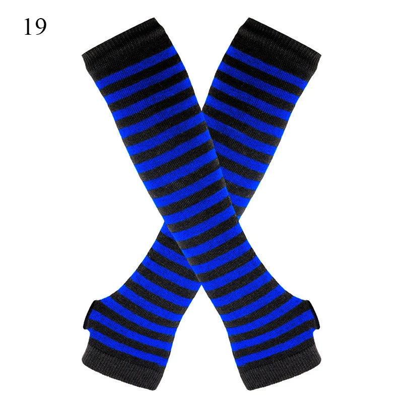 Winter Warm Long Gloves For Women Men Knitted Fingerless Elbow Gloves Red Striped Hip-Hop Mittens Outdoor Elastic Arm warmer